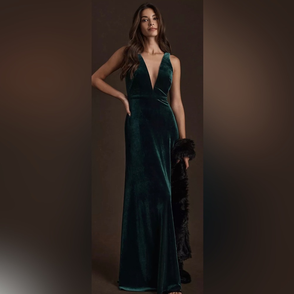Jenny Yoo Logan Deep-V Velvet Column Gown